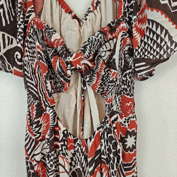 Anthropologie Tired Geometric Print Short Sleeve V Neck Maxi Dress Women's Sz LP - Picture 15 of 16